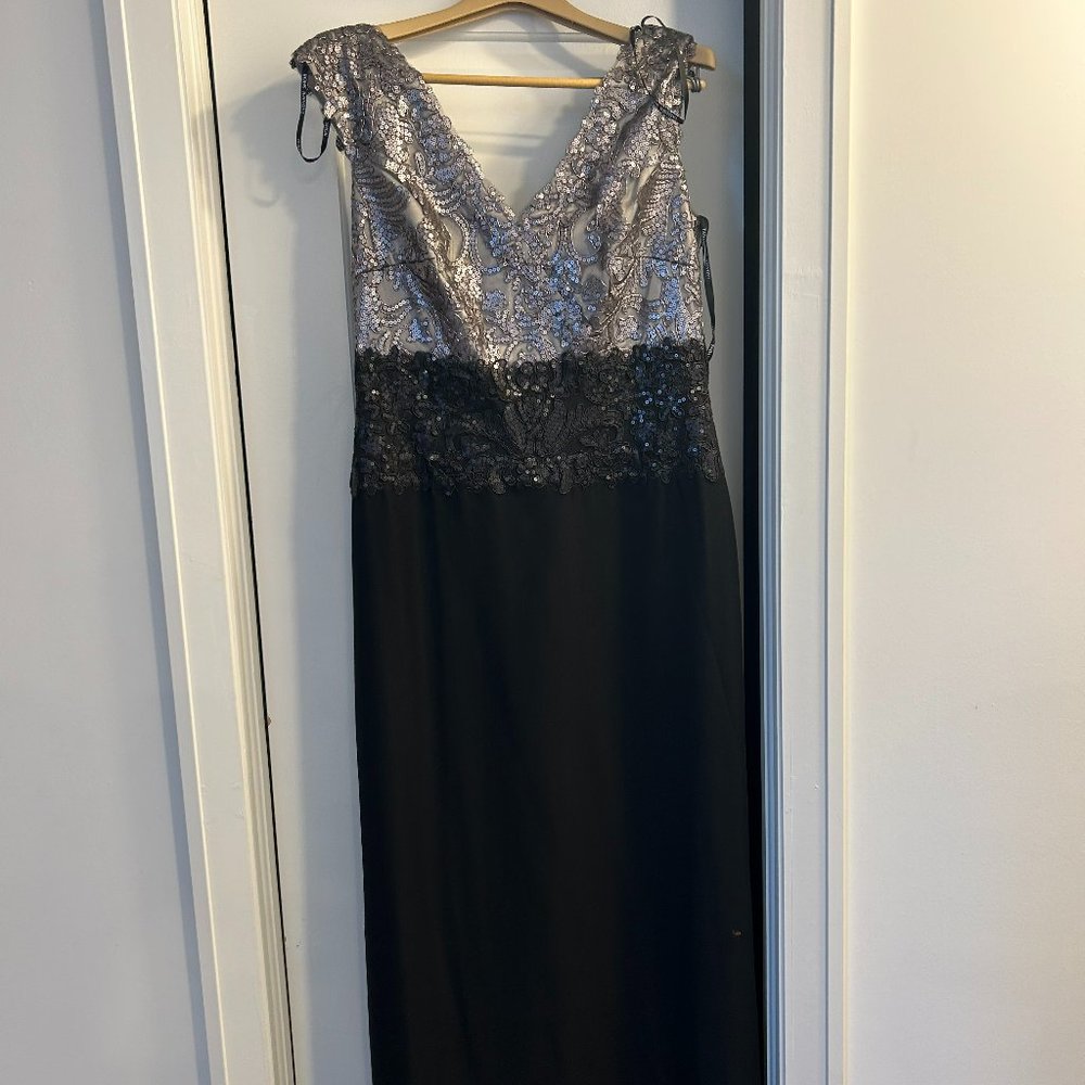 Elegant Silver and Black Evening Gown - Women's Formal Dress